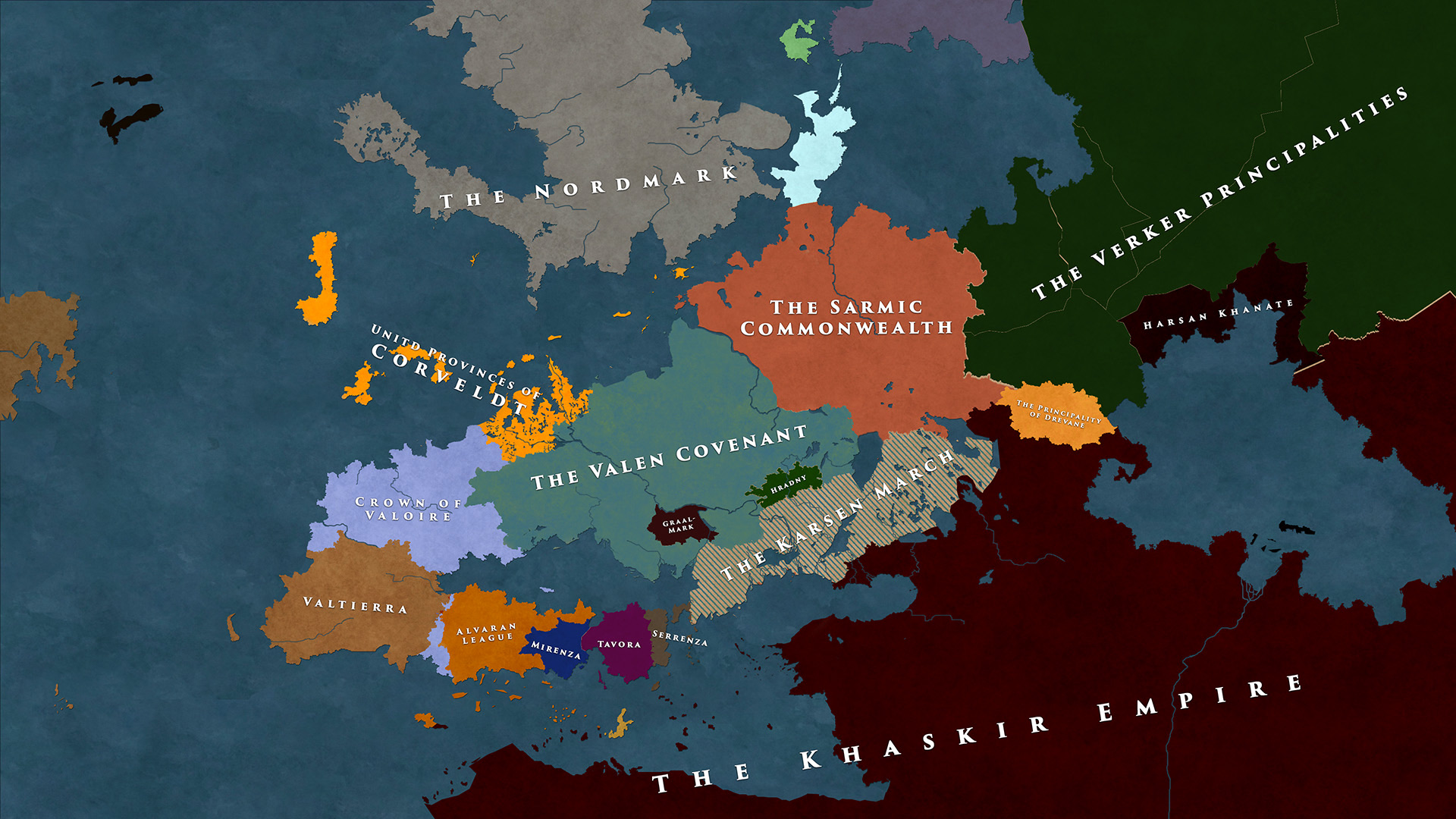 Map of the Witch Field frontier, including the Covenant, the Marches, and the Draskir Steppe